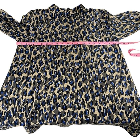Tyler Boe Animal Print Tunic Top Long Sleeves Classic Timeless Blue Black Small - Picture 10 of 13